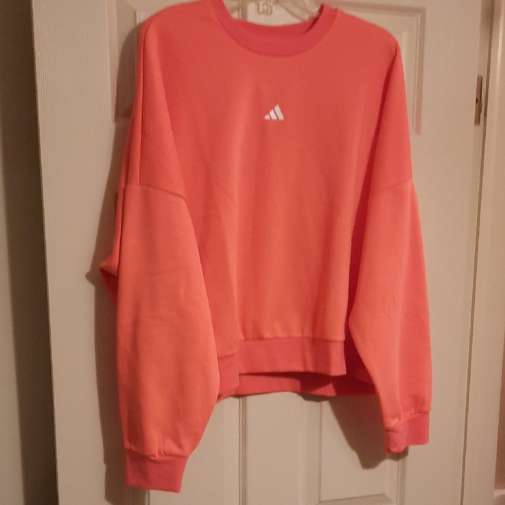 Adidas Women's, Small Logo, Vibrant Coral, Crew Neck Sweatshirt
